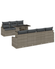 Ensemble de canapé de jardin 8 pièces avec coussins gris en poly rattan | Mobilier & Déco