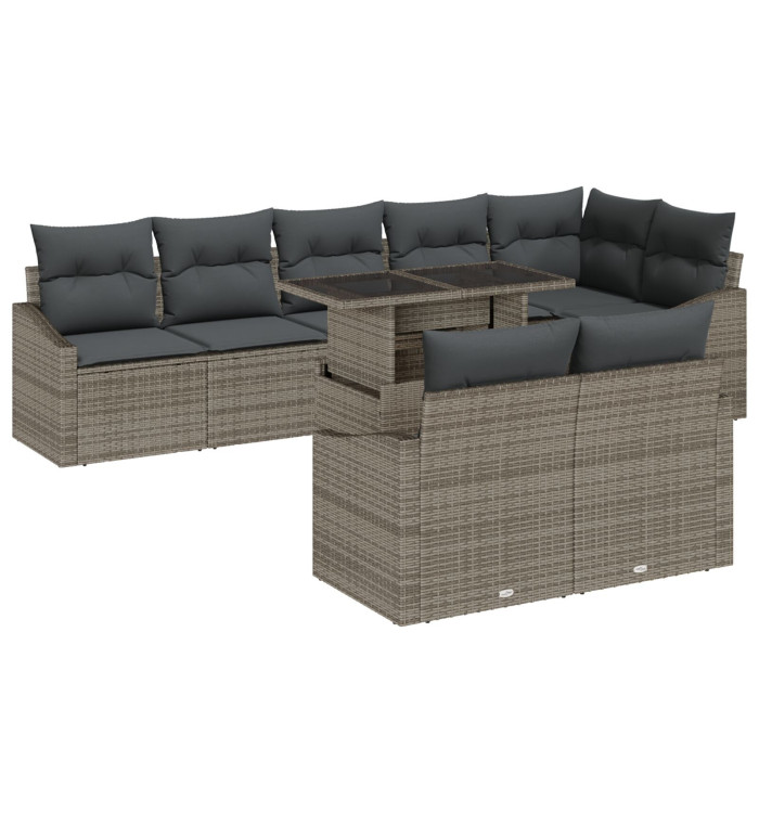 Ensemble de canapé de jardin 9 pièces avec coussins gris en poly rotin | Mobilier & Déco