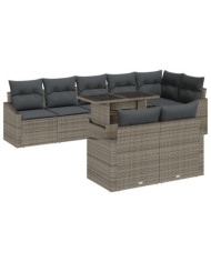 Ensemble de canapé de jardin 9 pièces avec coussins gris en poly rotin | Mobilier & Déco