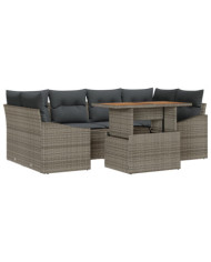 Ensemble de salle à manger jardin 7 pièces coussins Gris Poly Rotin Acacia | Mobilier & Déco