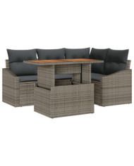 Ensemble de jardin de 5 pièces avec coussins en rotin gris poly | Mobilier & Déco
