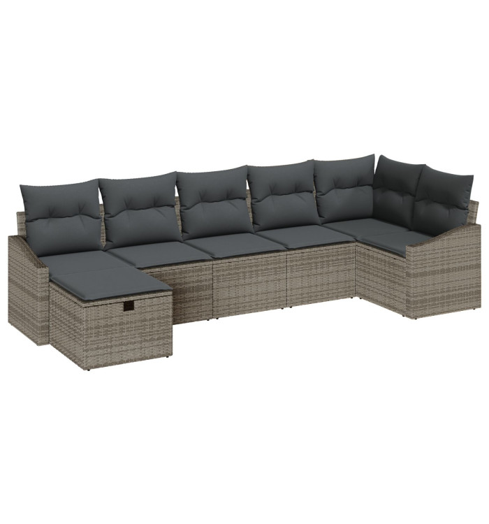 Set de canapé de jardin 7 pièces avec coussins gris poly rotin | Mobilier & Déco
