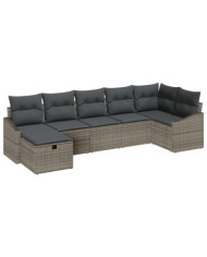 Set de canapé de jardin 7 pièces avec coussins gris poly rotin | Mobilier & Déco