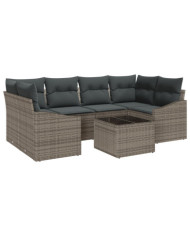 Ensemble de Canapé de Jardin de 7 pièces avec Coussins Gris en Rattan Poly | Mobilier & Déco