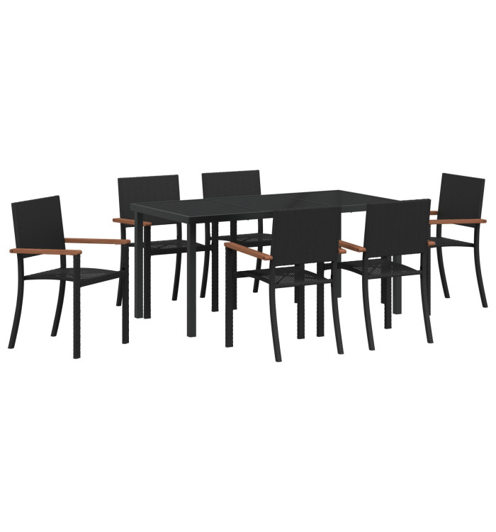 Ensemble de Jardin 7 Pièces Noir Poly Rattan | Mobilier & Déco