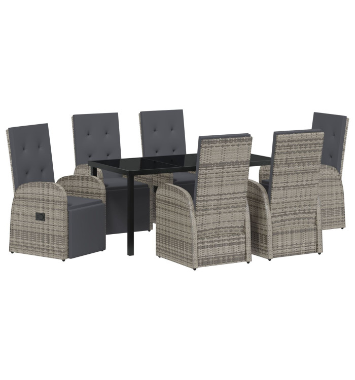 Ensemble de salle à manger de jardin 7 pièces avec coussins Gris Poly Rattan | Mobilier & Déco