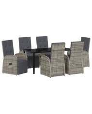 Ensemble de salle à manger de jardin 7 pièces avec coussins Gris Poly Rattan | Mobilier & Déco