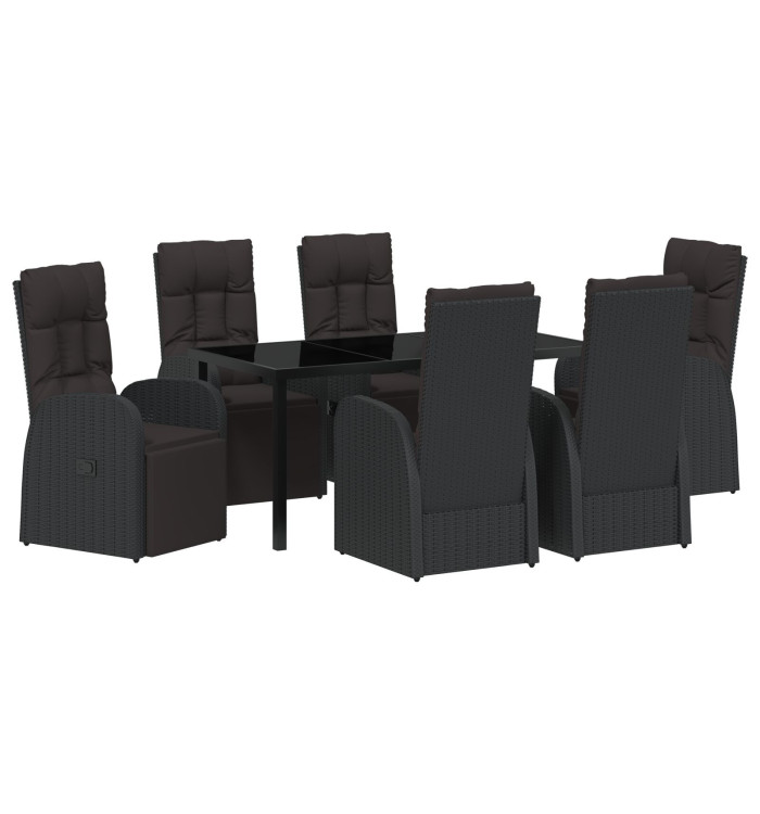 Set de repas de jardin de 7 pièces avec coussins en rattan poly noir | Mobilier & Déco