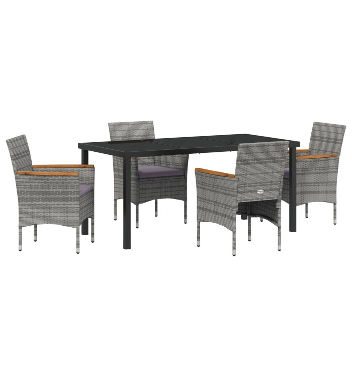 Ensemble de dîner de jardin 5 pièces Gris Rotin Poly | Mobilier & Déco