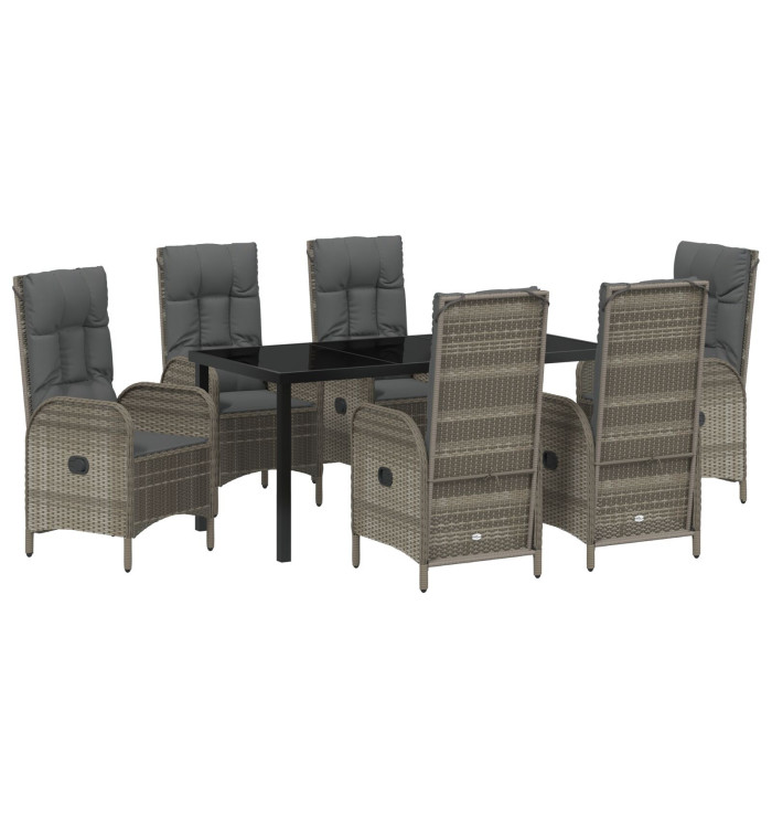 Set de 7 pièces de salle à manger de jardin en poly rotin gris | Mobilier & Déco