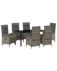 Set de 7 pièces de salle à manger de jardin en poly rotin gris | Mobilier & Déco