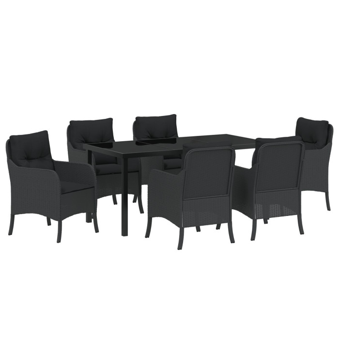 Ensemble de Salle à Manger de Jardin 7 Pièces avec Coussins Noir Rattan Poly | Mobilier & Déco