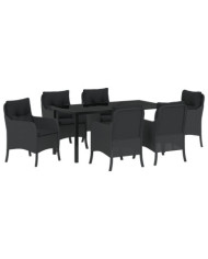 Ensemble de Salle à Manger de Jardin 7 Pièces avec Coussins Noir Rattan Poly | Mobilier & Déco