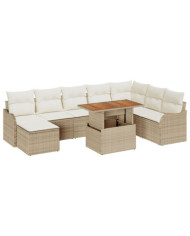 Ensemble de Canapés de Jardin de 9 Pièces avec Coussins Beige, Canapé de Jardin de 2 Places avec Rangement et Coussins | Mobilie