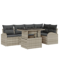 Ensemble de Canapé de Jardin de 6 Pièces avec Coussins Gris Clair en Rattan Poly | Mobilier & Déco