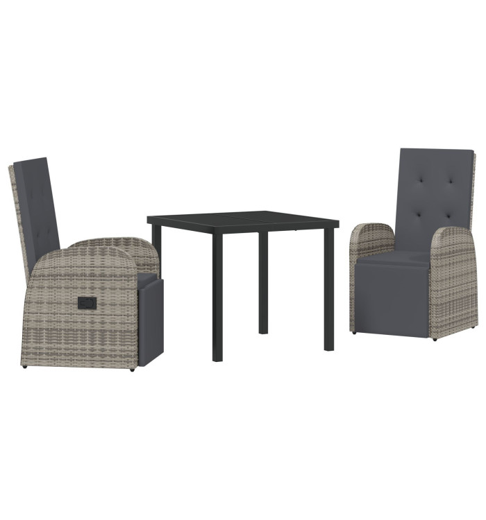 Ensemble de salle à manger de jardin 3 pièces avec coussins Rattan Poly Gris | Mobilier & Déco