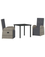 Ensemble de salle à manger de jardin 3 pièces avec coussins Rattan Poly Gris | Mobilier & Déco