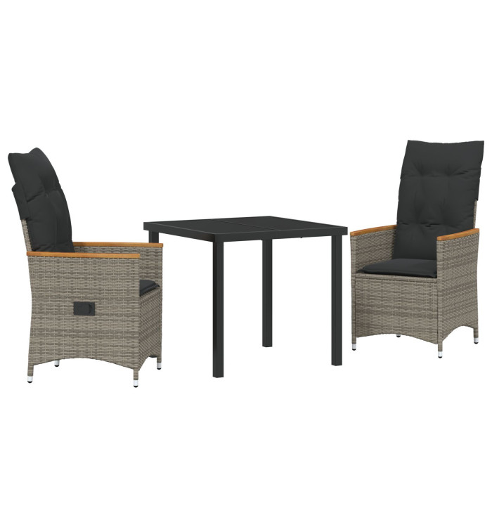 Set de 3 Pièces pour Dîner de Jardin avec Coussins Gris en Rattan Poly | Mobilier & Déco
