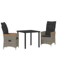 Set de 3 Pièces pour Dîner de Jardin avec Coussins Gris en Rattan Poly | Mobilier & Déco