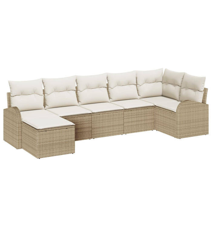 Ensemble de canapé 7 pièces avec coussins Beige Rotin, Canapé de jardin 2 places avec rangement, Beige Rotin | Mobilier & Déco