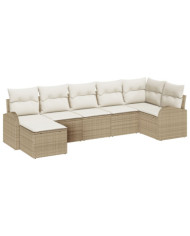 Ensemble de canapé 7 pièces avec coussins Beige Rotin, Canapé de jardin 2 places avec rangement, Beige Rotin | Mobilier & Déco