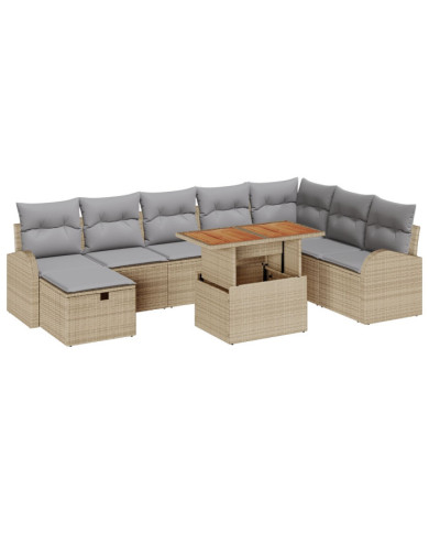 Ensemble de Canapés de Jardin 9 Pièces avec Coussins Beige Poly Rattan | Mobilier & Déco