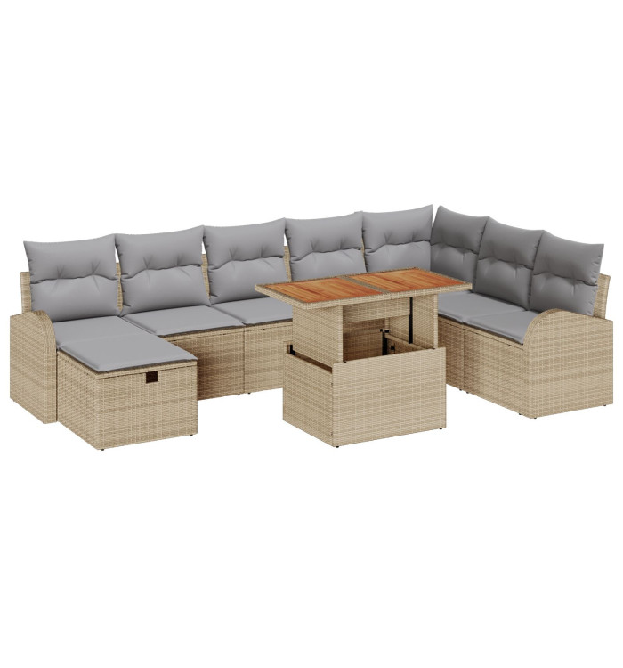 Ensemble de Canapés de Jardin 9 Pièces avec Coussins Beige Poly Rattan | Mobilier & Déco