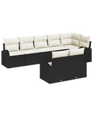 Ensemble de canapé de jardin 8 pièces avec coussins Noir Poly Rotin | Mobilier & Déco