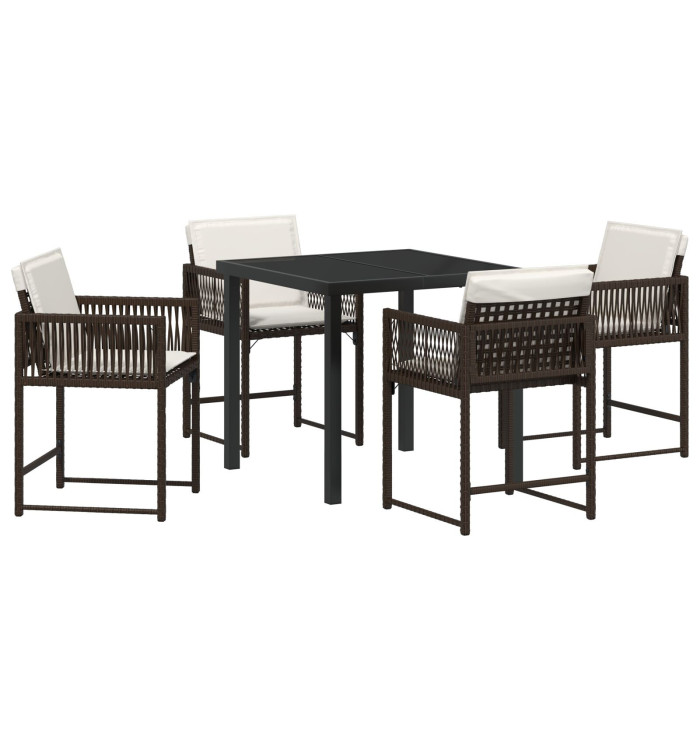 Ensemble de salle à manger de jardin 5 pièces avec coussins Marron Poly Rattan | Mobilier & Déco