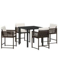 Ensemble de salle à manger de jardin 5 pièces avec coussins Marron Poly Rattan | Mobilier & Déco
