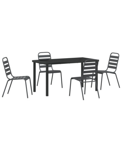 Ensemble de salle à manger de jardin 5 pièces gris foncé en acier | Mobilier & Déco