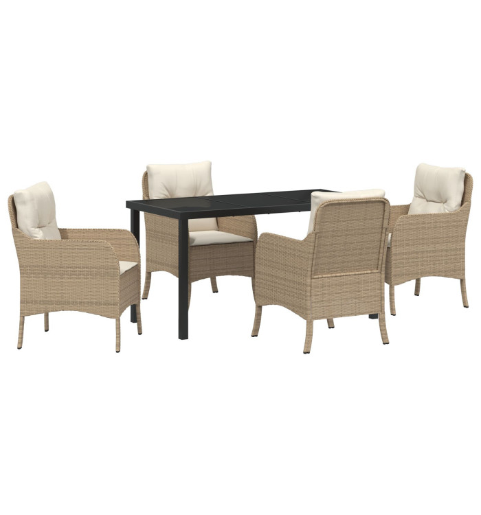 Set de salle à manger de jardin 5 pièces avec coussins beige poly rattan | Mobilier & Déco