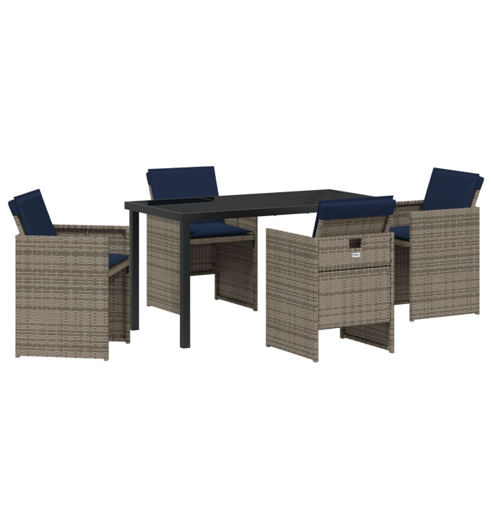 Ensemble de Salle à Manger de Jardin 5 Pièces avec Coussins en Poly Rattan Gris | Mobilier & Déco