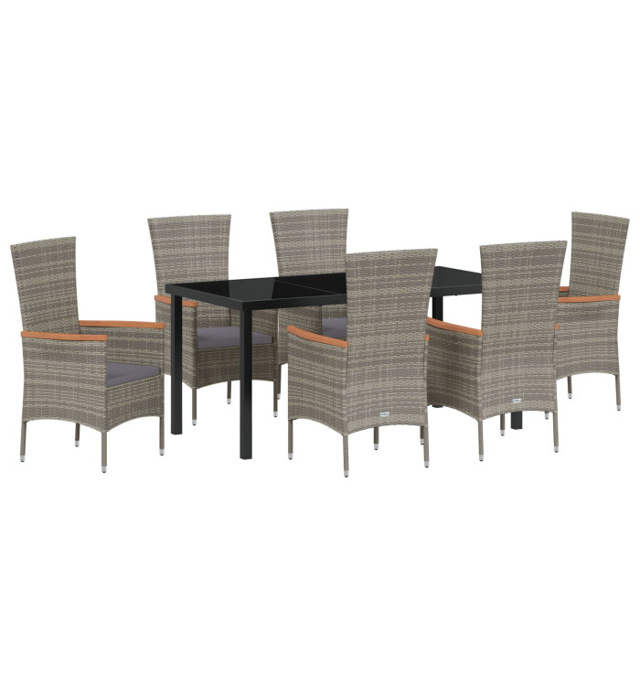 Ensemble de Salle à Manger de Jardin de 7 Pièces avec Coussins en Rotin Gris | Mobilier & Déco
