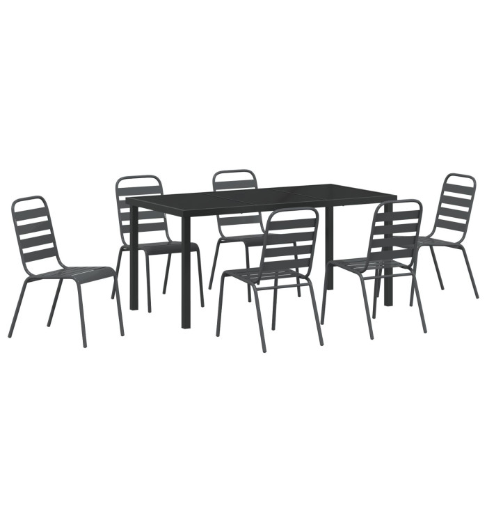 Set de jardin 7 pièces en acier gris foncé | Mobilier & Déco