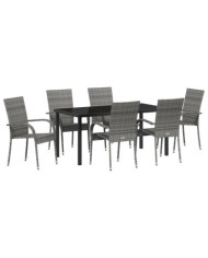 Ensemble de Jardin de 7 Pièces en Rattan Gris | Mobilier & Déco