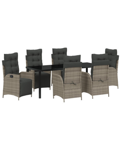 Ensemble de Jardin de 7 Pièces en Gris Poly Rattan | Mobilier & Déco