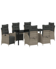 Ensemble de Jardin de 7 Pièces en Gris Poly Rattan | Mobilier & Déco