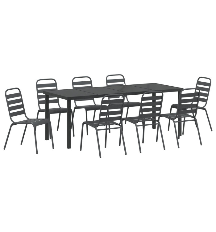 Ensemble de salle à manger de jardin de 9 pièces en acier gris foncé | Mobilier & Déco