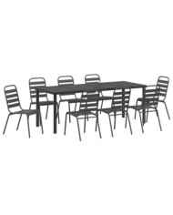 Ensemble de salle à manger de jardin de 9 pièces en acier gris foncé | Mobilier & Déco