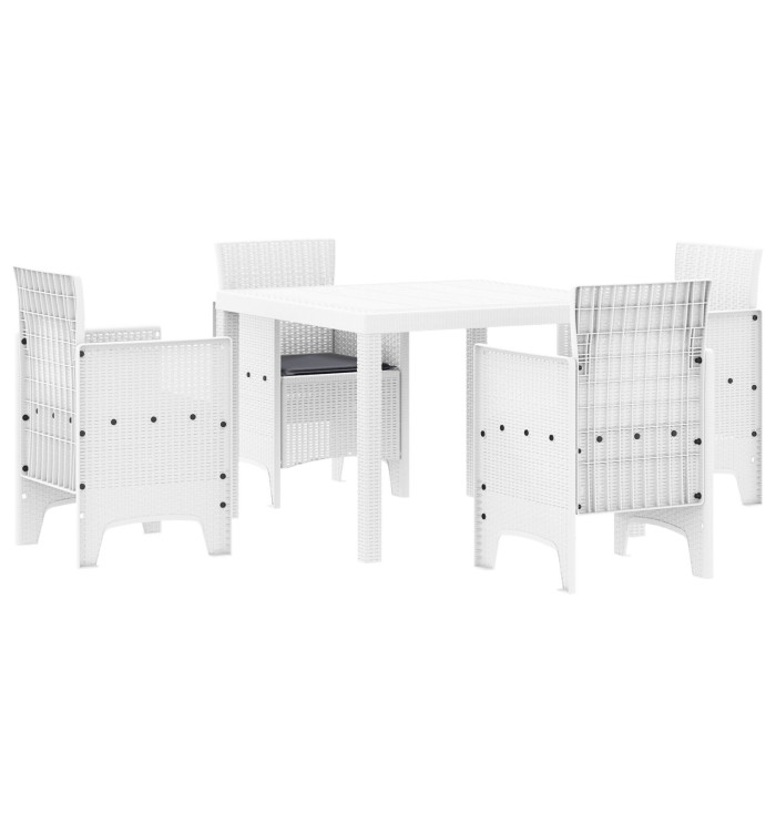 Ensemble de salle à manger de jardin de 5 pièces avec coussins en Blanc Poly Rattan | Mobilier & Déco
