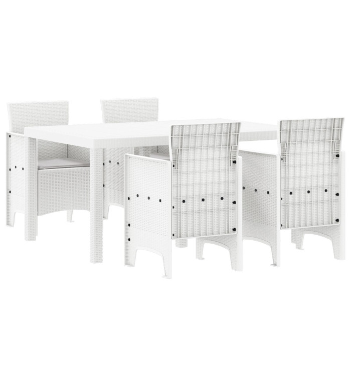 Ensemble de Salle à Manger de Jardin de 5 Pièces avec Coussins Blanc Poly Rotin | Mobilier & Déco