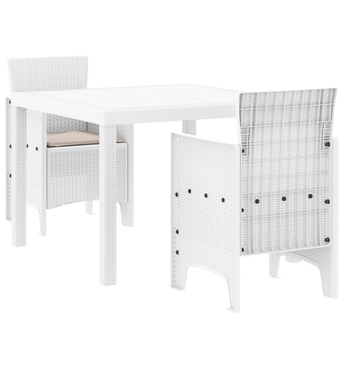 Ensemble de Salle à Manger de Jardin 3 Pièces avec Coussins Blanc Rattan Poly | Mobilier & Déco