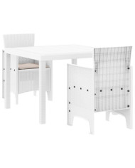 Ensemble de Salle à Manger de Jardin 3 Pièces avec Coussins Blanc Rattan Poly | Mobilier & Déco