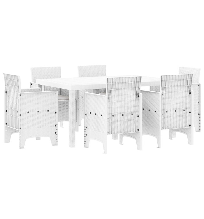 Ensemble de Salle à Manger de Jardin 7 Pièces avec Coussins Blanc Rattan Plastique | Mobilier & Déco