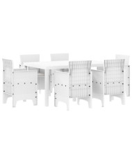 Ensemble de Salle à Manger de Jardin 7 Pièces avec Coussins Blanc Rattan Plastique | Mobilier & Déco