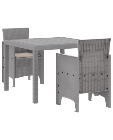 Ensemble de salle à manger de jardin 3 pièces avec coussins Gris clair Poly Rattan | Mobilier & Déco