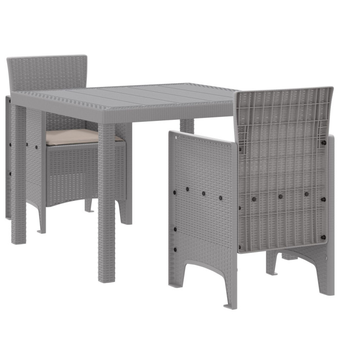 Ensemble de salle à manger de jardin 3 pièces avec coussins Gris clair Poly Rattan | Mobilier & Déco
