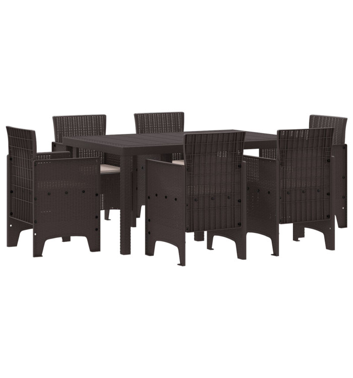 Ensemble de salle à manger de jardin 7 pièces avec coussins Rattan Poly marron | Mobilier & Déco
