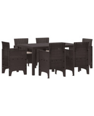 Ensemble de salle à manger de jardin 7 pièces avec coussins Rattan Poly marron | Mobilier & Déco